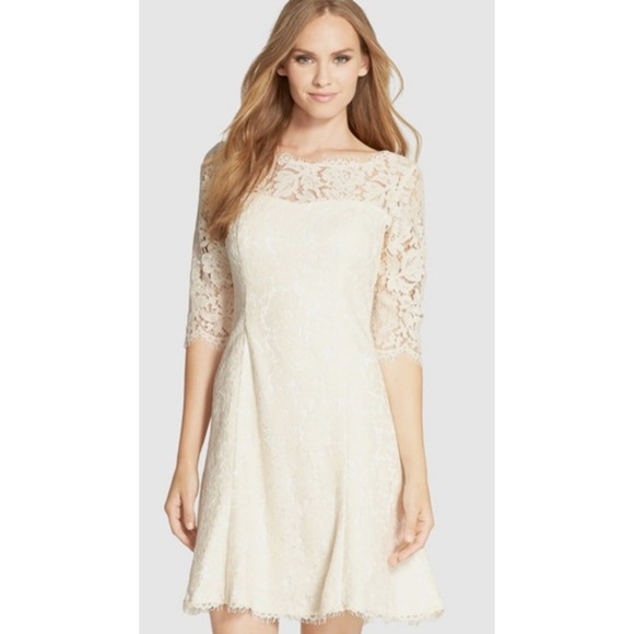 Eliza J Cream Lace Fit & Flare Dress Cocktail Party Women's Size 6‎ - Picture 1 of 12